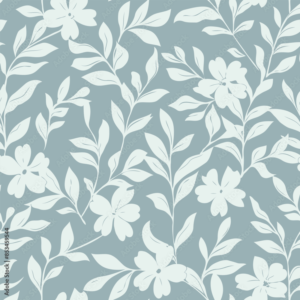 cadet blue tonal floral pattern vector