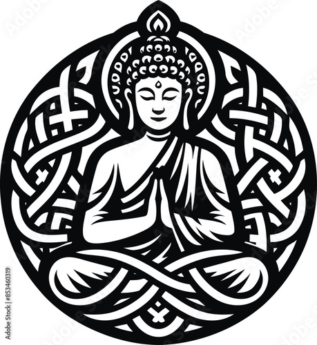 buddha in silhouete with celtic knot pattern illustration