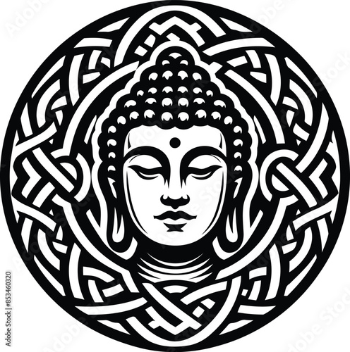 buddha in silhouete with celtic knot pattern illustration