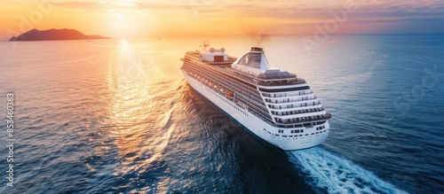Account photo of a luxury cruise ship sailing in the open sea at sunset