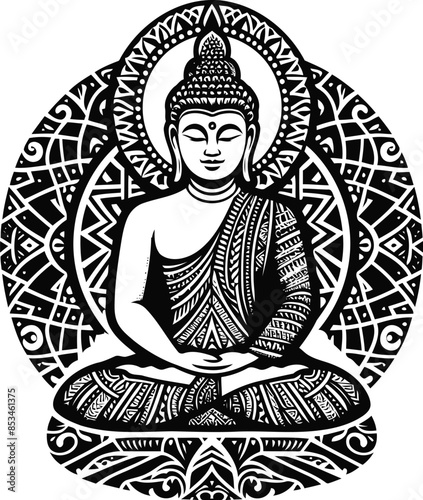  buddha silhouete with Polynesian ethnic pattern illustration