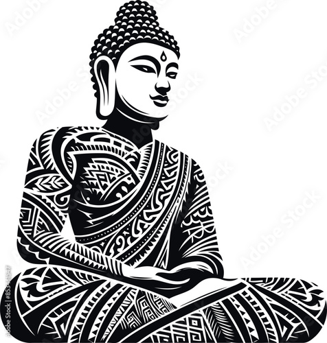  buddha silhouete with Polynesian ethnic pattern illustration