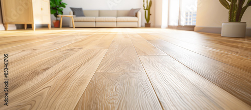 worker installing modern wood flooring in an empty room