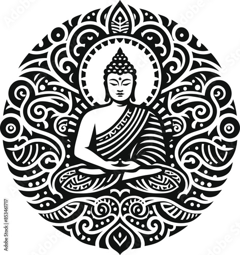 buddha silhouete with Polynesian ethnic pattern illustration