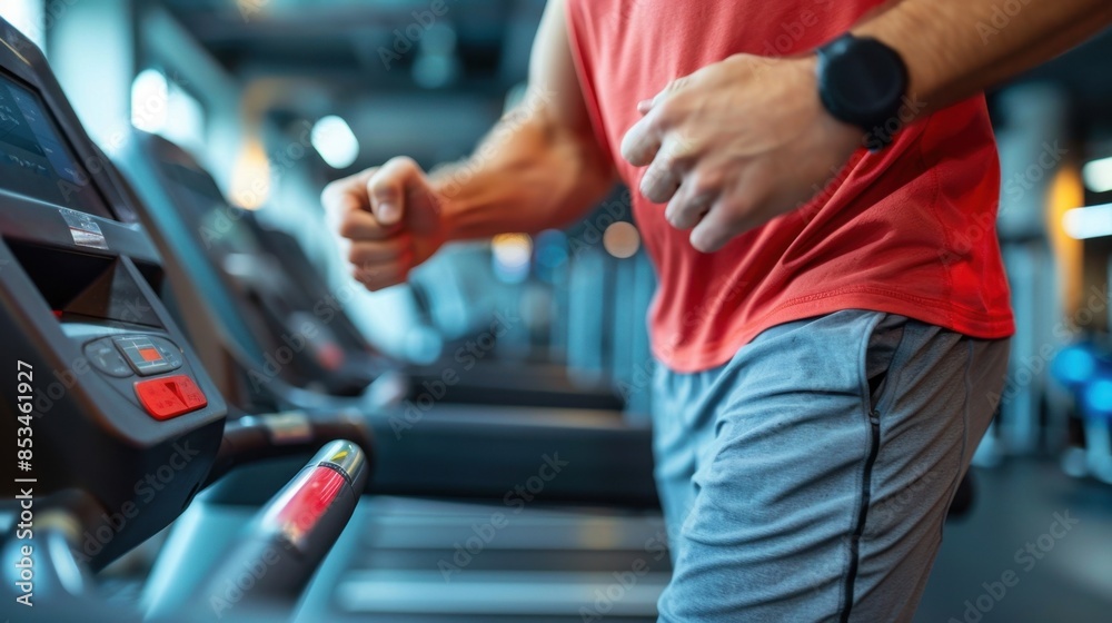 Amidst an array of exercise equipment, a fit man is seen running on a treadmill, his focus unwavering. The gym environment around him underscores his dedication to a rigorous workout routine.
Amidst an array of exercise equipment, a fit man is seen running on a treadmill, his focus unwavering. The gym environment around him underscores his dedication to a rigorous workout routine.