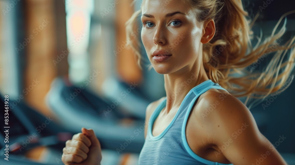 A fit woman is running on a treadmill at the gym, totally in the zone. There's a bunch of exercise gear around her, making it clear she’s in a well-stocked gym.
A fit woman is running on a treadmill at the gym, totally in the zone. There's a bunch of exercise gear around her, making it clear she’s in a well-stocked gym.