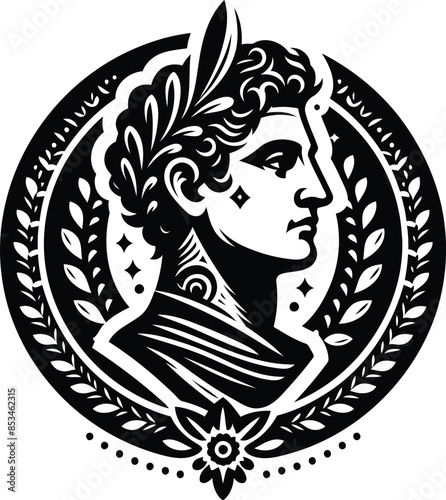caesar in silhouete with bohemian nature pattern illustration