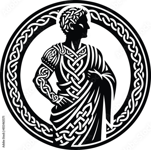 caesar in silhouete with celtic knot pattern illustration