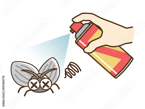 殺虫剤を噴射するイラスト_コバエ
