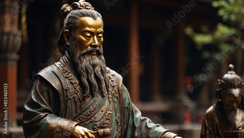 Chinese traditional Confucian culture, bronze statue of Confucius and his student.