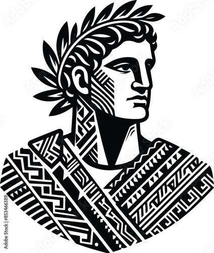  caesar silhouete with Polynesian ethnic pattern illustration