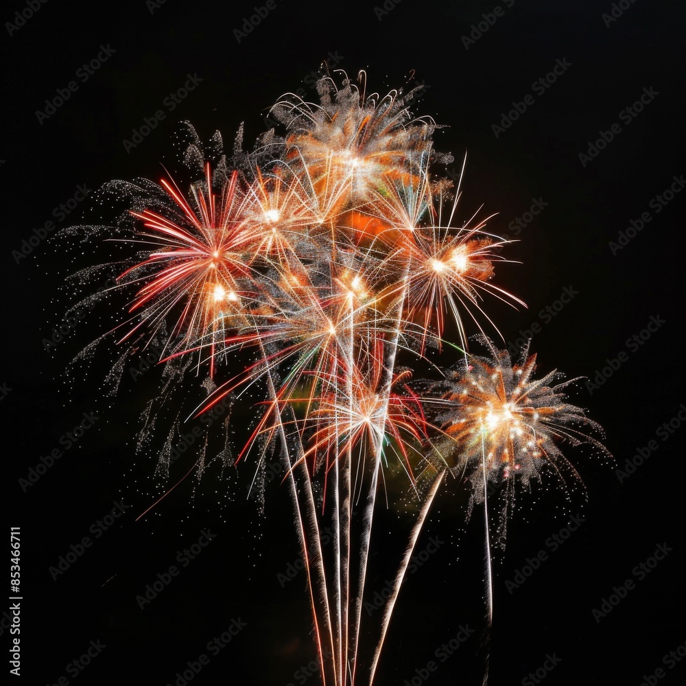 Vibrant Fireworks Display Against a Black Night Sky Captured in Stunning Detail