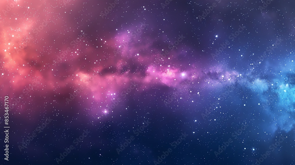 Naklejka premium A mesmerizing view of the Milky Way galaxy with a gradient of pink, purple, and blue hues, showcasing countless stars. This cosmic scene highlights the vastness and beauty of outer space.