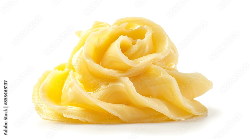 A close up butter curls on white background
