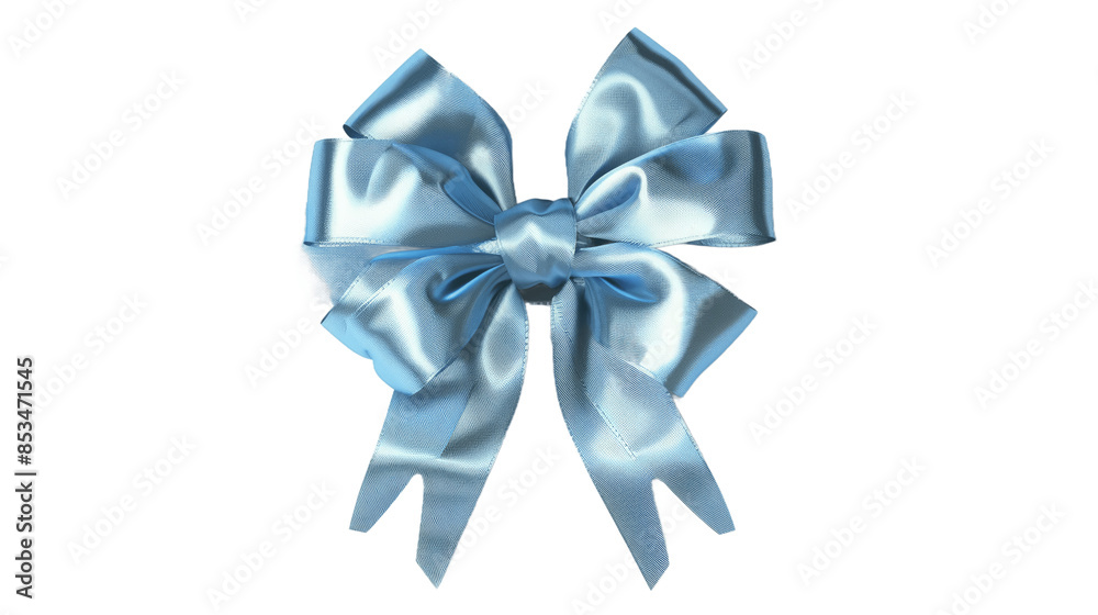 Satin decorative blue bow with horizontal ribbon isolated on transparent background PNG