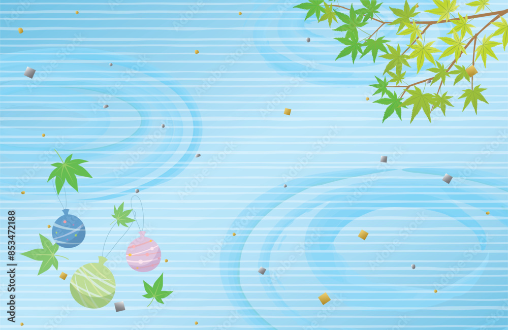 青もみじと水風船の夏の波紋和風背景 Stock Vector | Adobe Stock