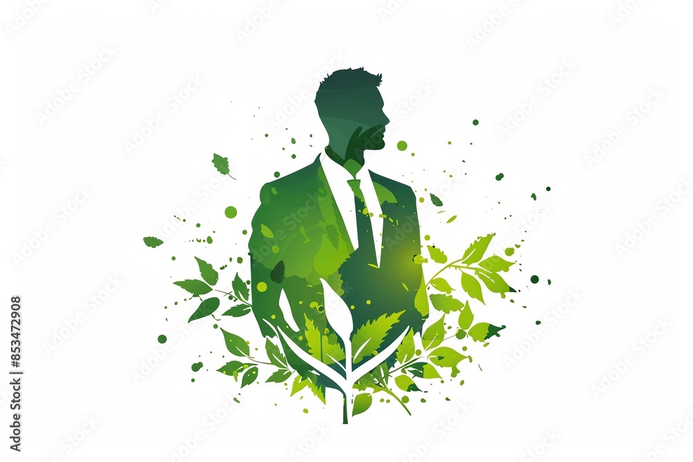 Silhouette of a businessperson with eco-friendly leaves, symbolizing sustainable business practices and environmental responsibility. Silhouette of a businessperson with eco-friendly leaves, symbolizing sustainable business practices and environmental responsibility.