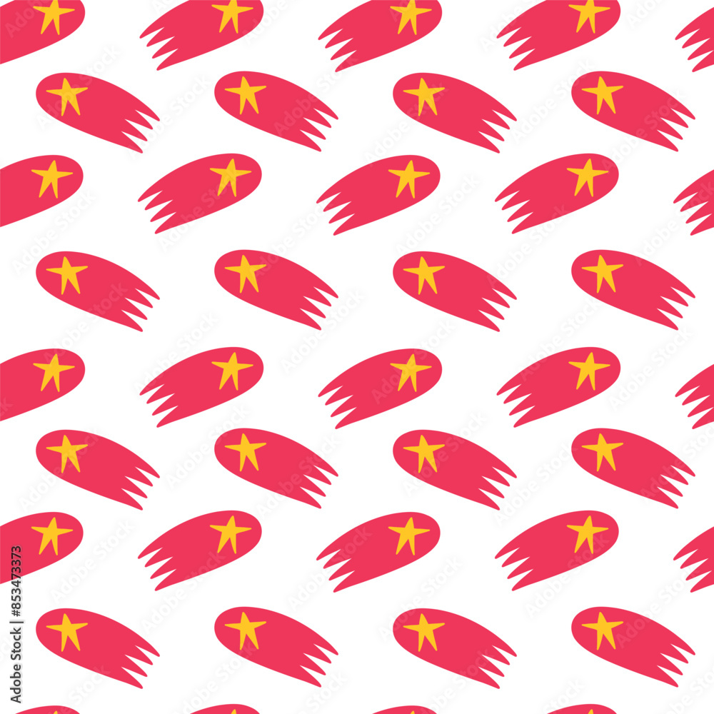 Abstract Red Comet Pattern with Yellow Stars