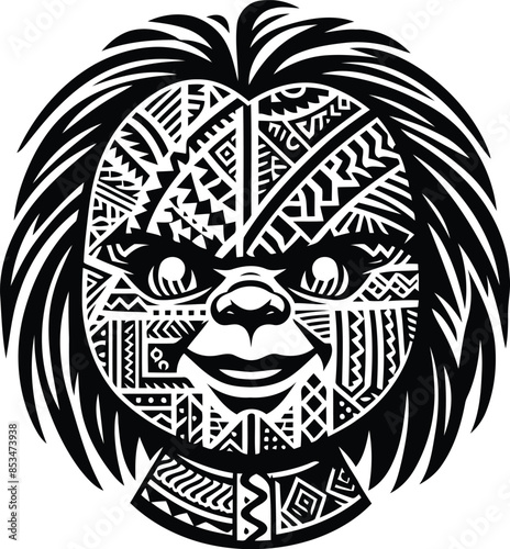 killer doll  in silhouete with Polynesian ethnic pattern illustration