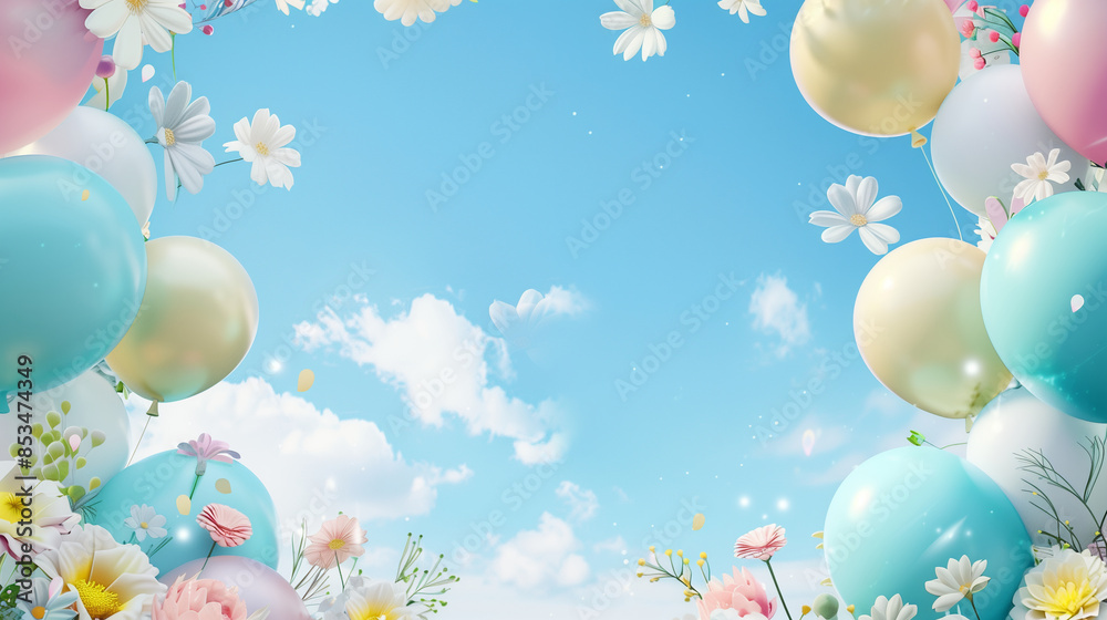 Fototapeta premium Balloons in the blue sky wallpaper background