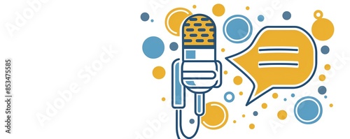 Colorful illustration of a microphone with speech bubble, representing communication and broadcasting concepts.