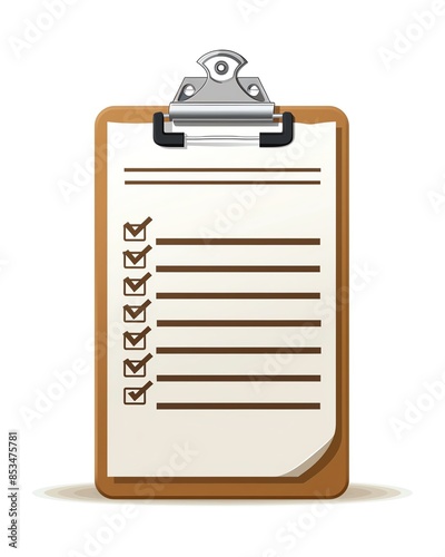 Illustration of a clipboard with a checklist featuring checked boxes, symbolizing organization, tasks, and productivity. photo