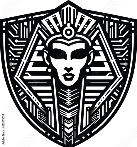cleopatra silhouete with cyberpunk pattern illustration