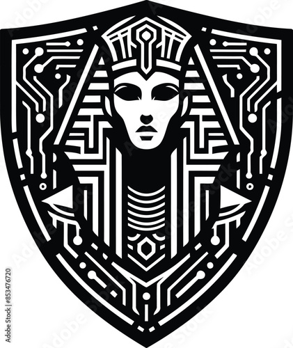 cleopatra silhouete with cyberpunk pattern illustration