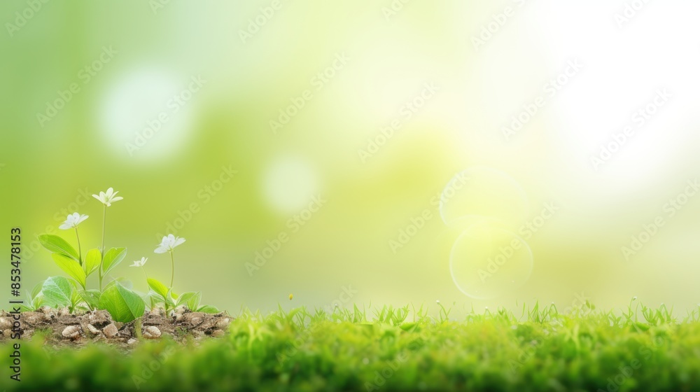 Obraz premium A green field with a bunch of plants and grass