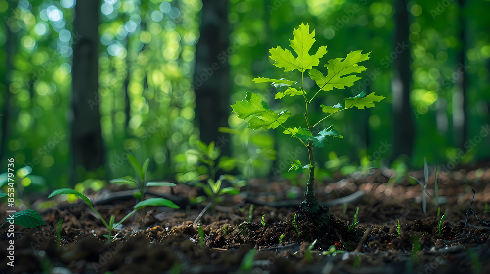 Fototapeta premium A tree sapling growing in the forest