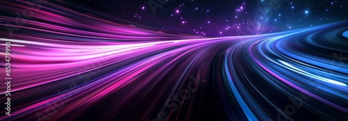 Abstract speed light blue and pink lines on black background