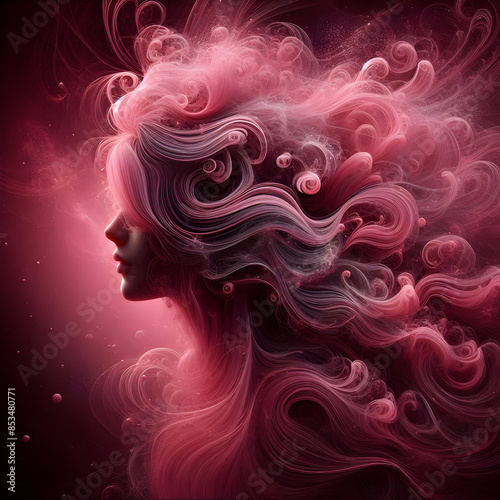 A very beautiful girl pink hair background.


