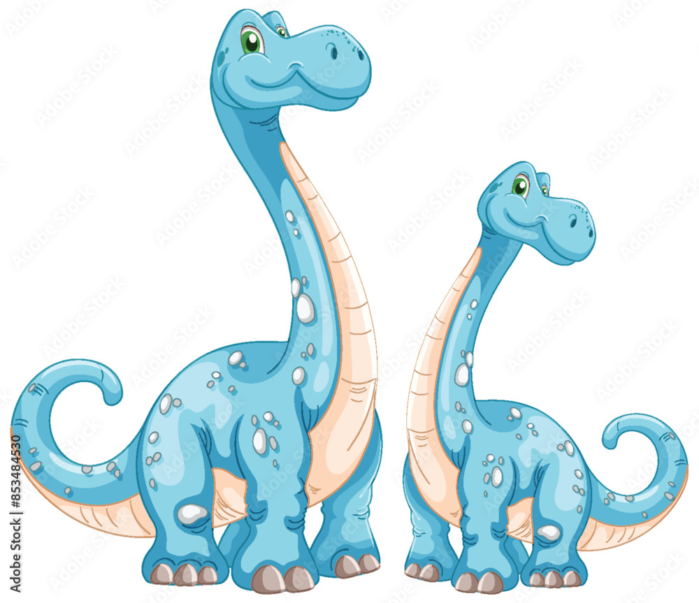 Naklejka premium Two smiling blue dinosaurs standing together