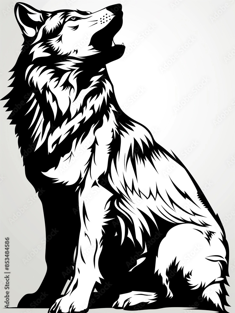 custom made wallpaper toronto digitalA black and white drawing of a wolf sitting on the ground