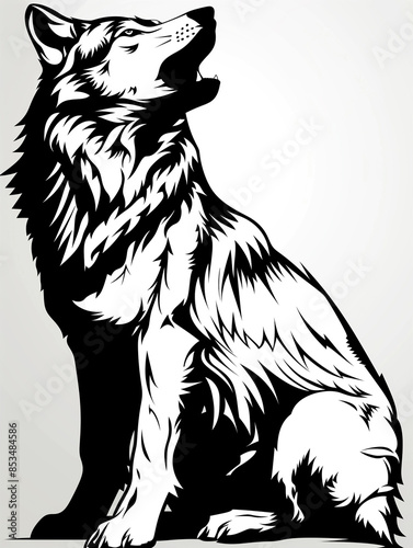 Wallpaper Mural A black and white drawing of a wolf sitting on the ground Torontodigital.ca