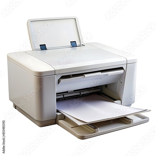 White Printer with Paper Tray Open.