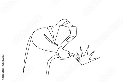 man person industry factory employee metal industry welding machine work one line art design vector