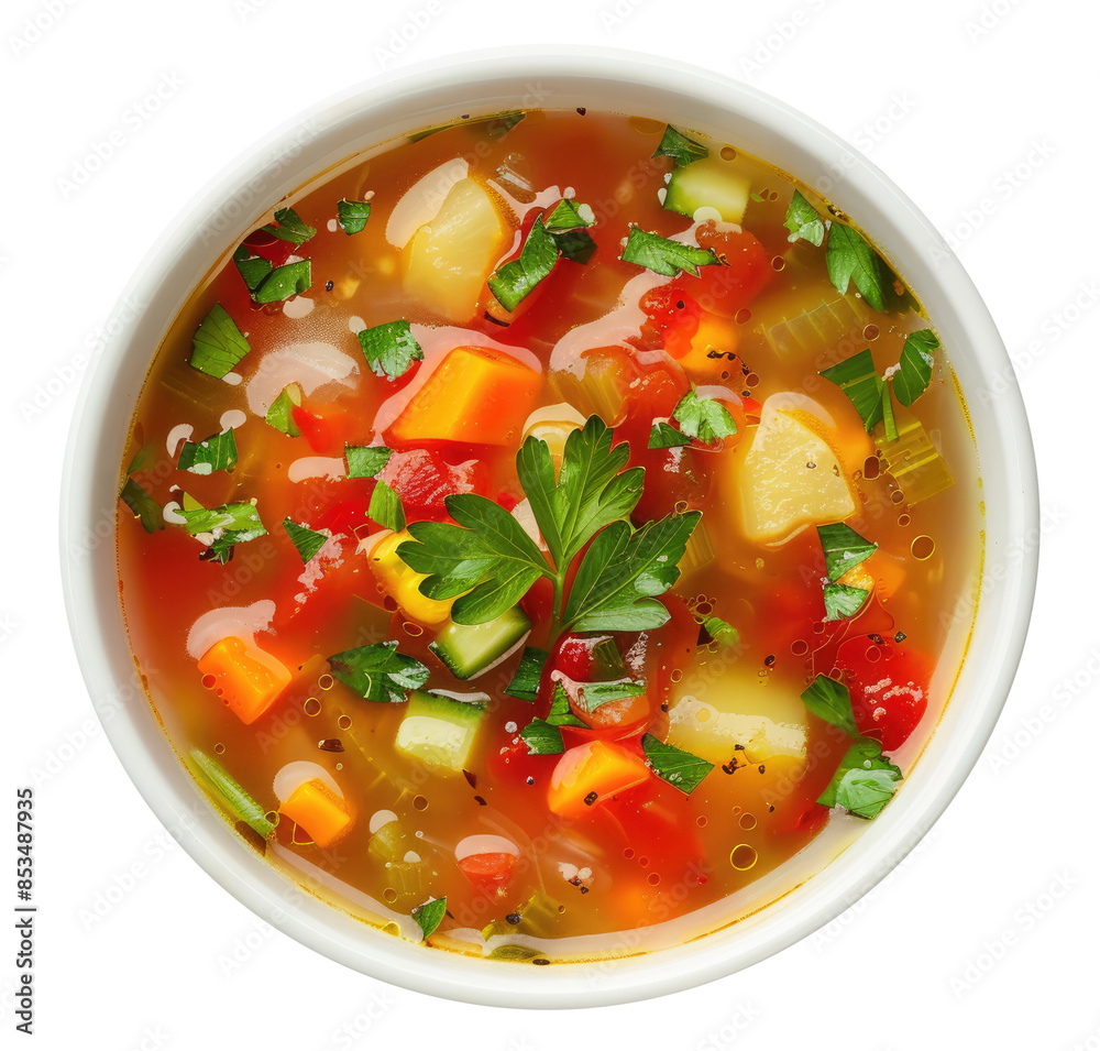 White bowl with vegetables soup, cut out White bowl with vegetables soup, cut out