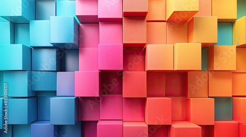 Colorful Abstract 3D Geometric Blocks Background - Vibrant Gradient Pattern in Blue, Red, Orange, and Pink photo