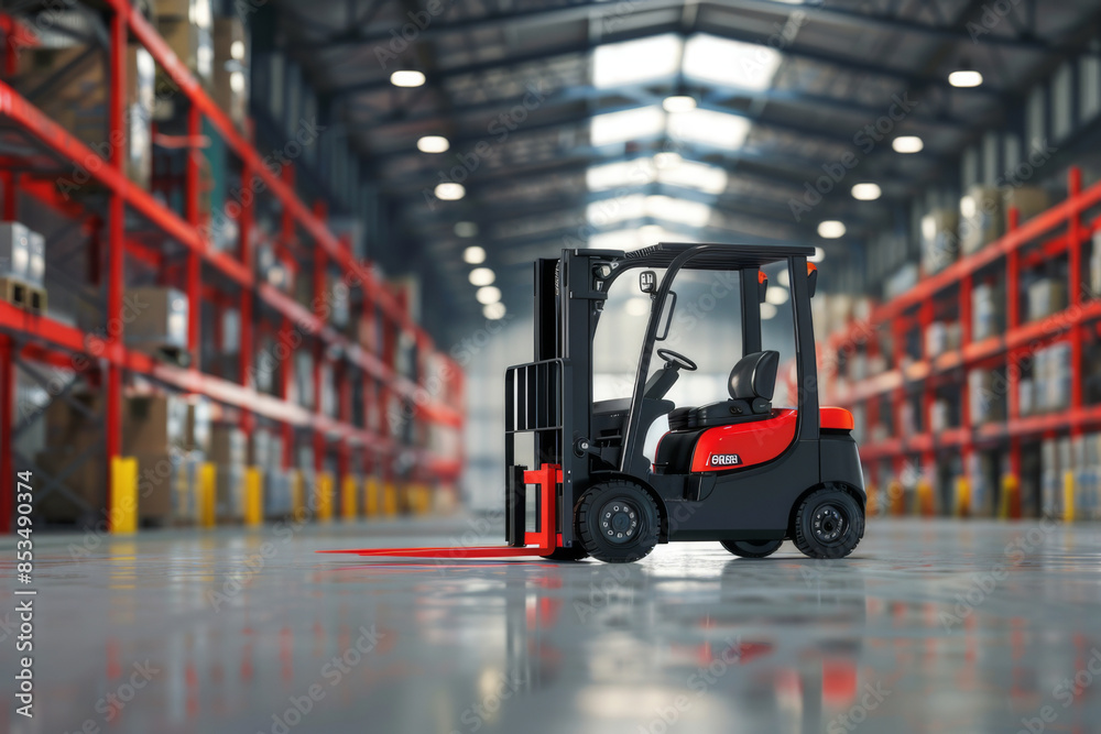 Forklift working in warehouse. Electric loader for loading Forklift working in warehouse. Electric loader for loading
