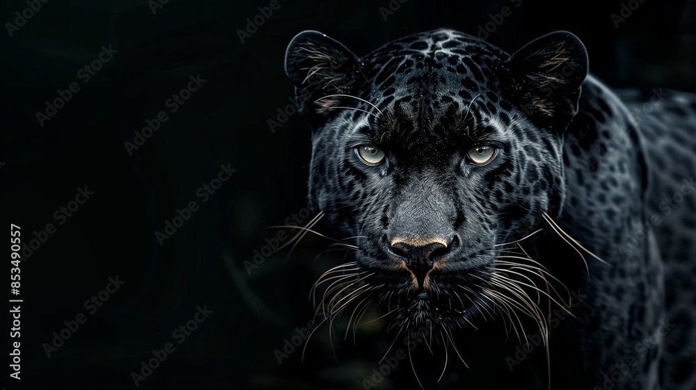 Obraz premium Front view of Panther on black background. Wild animals banner w