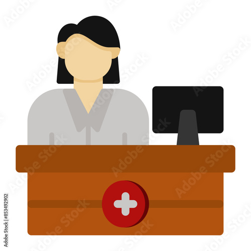 Hospital Receptionist in  Flat color fill style 
