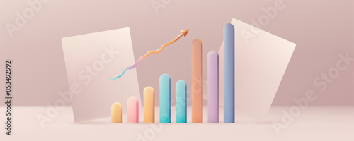 KPI growth chart. Performance diagram, business goal, successful result. Dashboard with data indicators, statistics and quality analysis, financial indicators. Economic growth strategy chart. Vector.