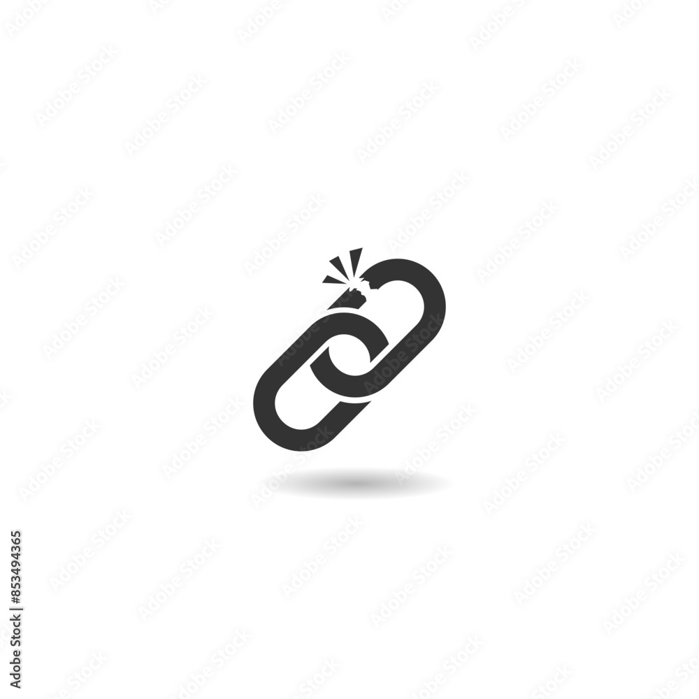 Broken chain sign icon with shadow