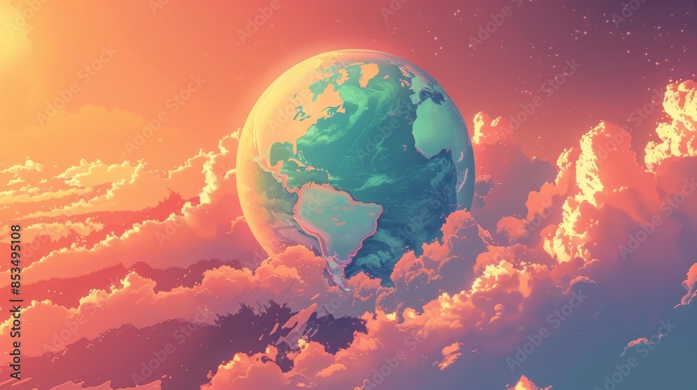 Surreal image of Earth in vibrant skies Surreal image of Earth in vibrant skies