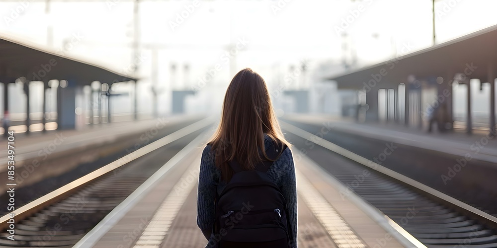 Lost and Scared A Teenage Girl Seeks Help at a Railway Station. Concept Railway Station, Teenage Girl, Lost, Scared, Seeking Help