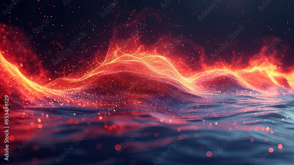 an animation drawing a wave of data, in the style of light navy and red ...