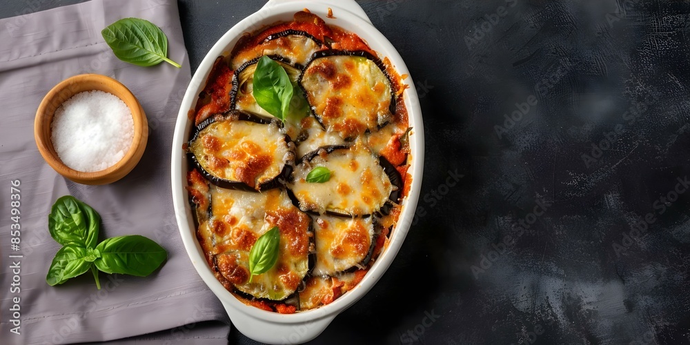 Italian Baked Eggplant Dish Melanzane alla Parmigiana. Concept Italian Cuisine, Baked Recipes, Eggplant Dishes, Vegetarian Meals Italian Baked Eggplant Dish Melanzane alla Parmigiana. Concept Italian Cuisine, Baked Recipes, Eggplant Dishes, Vegetarian Meals