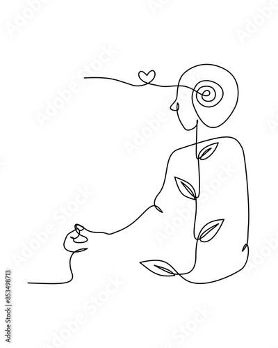 A person doing meditated for mental health in abstract single line drawing.