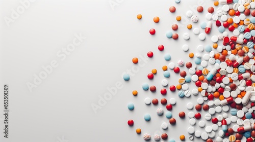 Pills Tablets Capsules Medication Closeup Backdrop Healthcare Wallpaper Pharmaceutical Marketing Background Isolated Medicine Concept on White Background with Copy Space for Text